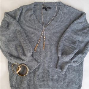 Dusty Blue Sweater with Bubble Sleeves